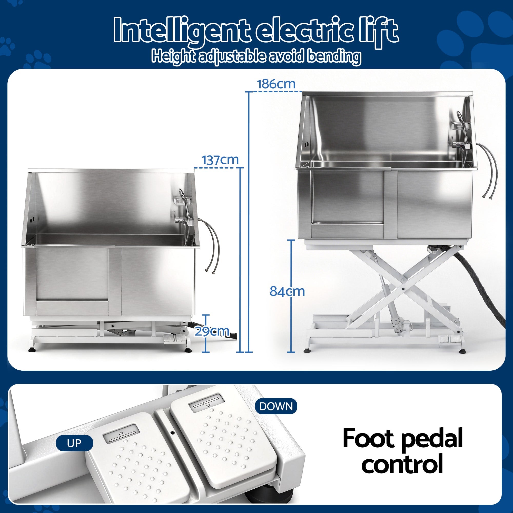 i.Pet Electric Adjustable Height Dog Bath Tub 127cm Stainless Steel - Silver and White - Pet Care > Cleaning & Maintenance > Pet Cleaning Supplies - Rivercity House & Home Co. (ABN 18 642 972 209) - Affordable Modern Furniture Australia