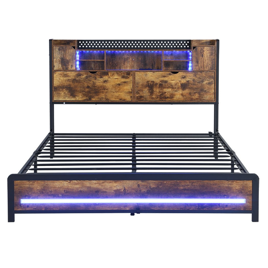 Kensley Queen LED Storage Bed Frame – Industrial - Rivercity House & Home Co. (ABN 18 642 972 209) - Affordable Modern Furniture Australia