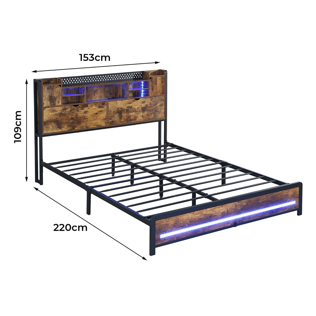 Kensley Queen LED Storage Bed Frame – Industrial - Rivercity House & Home Co. (ABN 18 642 972 209) - Affordable Modern Furniture Australia