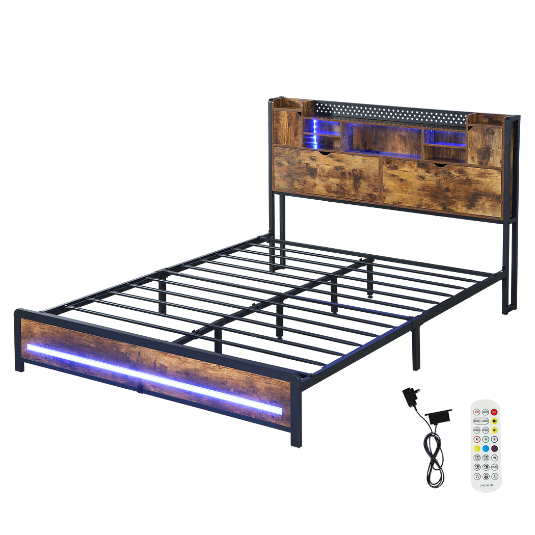 Kensley Queen LED Storage Bed Frame – Industrial - Rivercity House & Home Co. (ABN 18 642 972 209) - Affordable Modern Furniture Australia