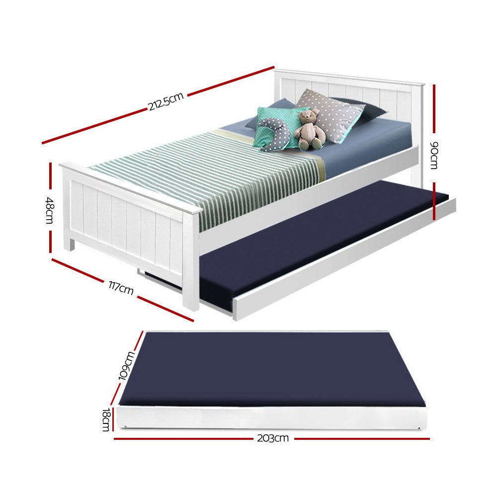 Kids Elvis Wooden King Single Trundle Bed Frame White - Rivercity House & Home Co. (ABN 18 642 972 209) - Affordable Modern Furniture Australia