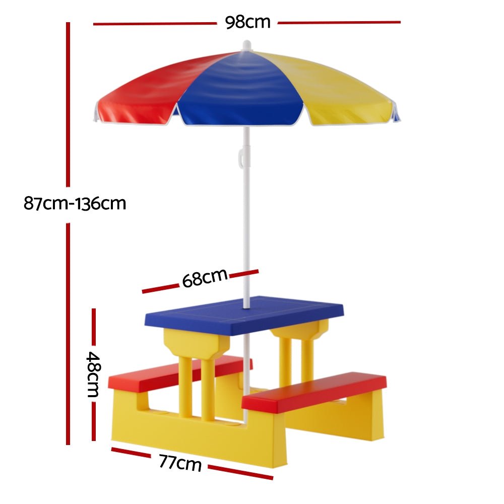 Kids Outdoor Table and Chairs Set Picnic Bench Umbrella Children Indoor - Baby & Kids > Kid's Furniture - Rivercity House & Home Co. (ABN 18 642 972 209) - Affordable Modern Furniture Australia