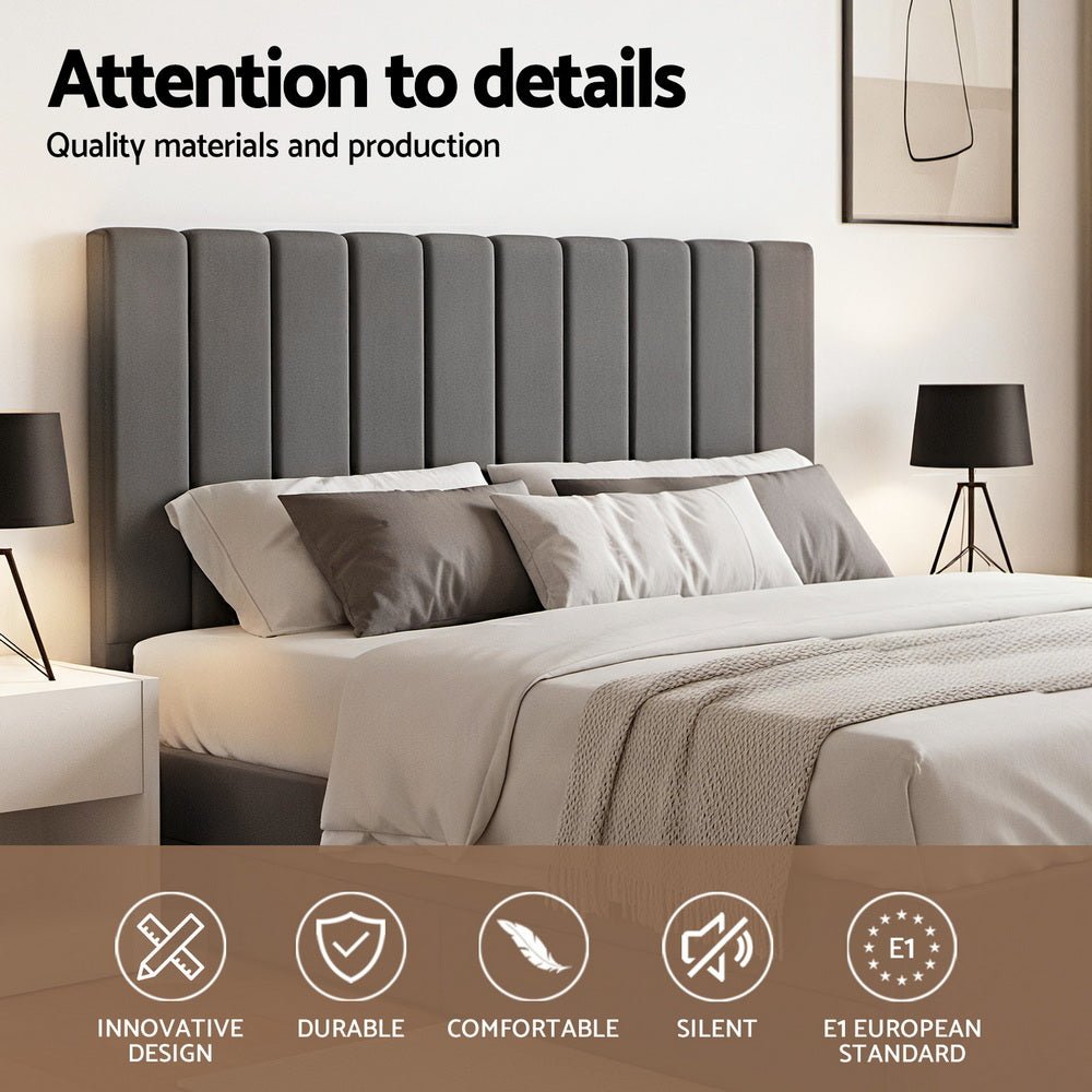 King Bed Frame with Storage Grey Velvet Headboard Gas Lift Platform Base - Furniture > Bedroom > Beds & Bed Frames - Rivercity House & Home Co. (ABN 18 642 972 209) - Affordable Modern Furniture Australia