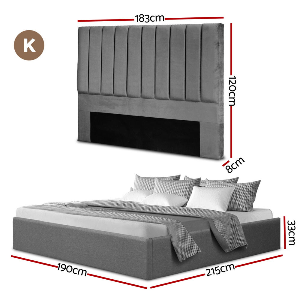 King Bed Frame with Storage Grey Velvet Headboard Gas Lift Platform Base - Furniture > Bedroom > Beds & Bed Frames - Rivercity House & Home Co. (ABN 18 642 972 209) - Affordable Modern Furniture Australia