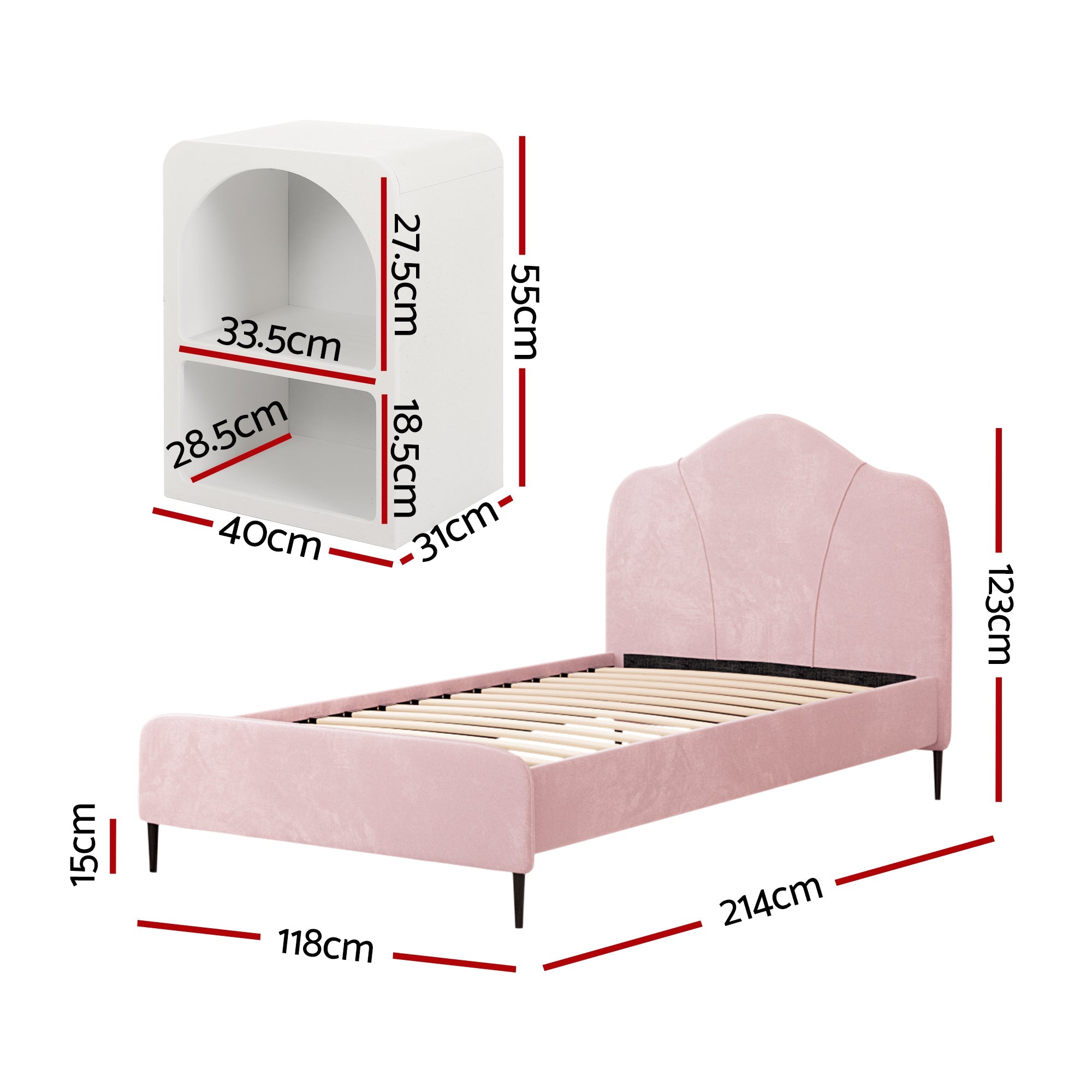 King Single Storage Bed Frame Velvet with Bedside Table Pink - Furniture > Bedroom > Beds & Bed Frames - Rivercity House & Home Co. (ABN 18 642 972 209) - Affordable Modern Furniture Australia
