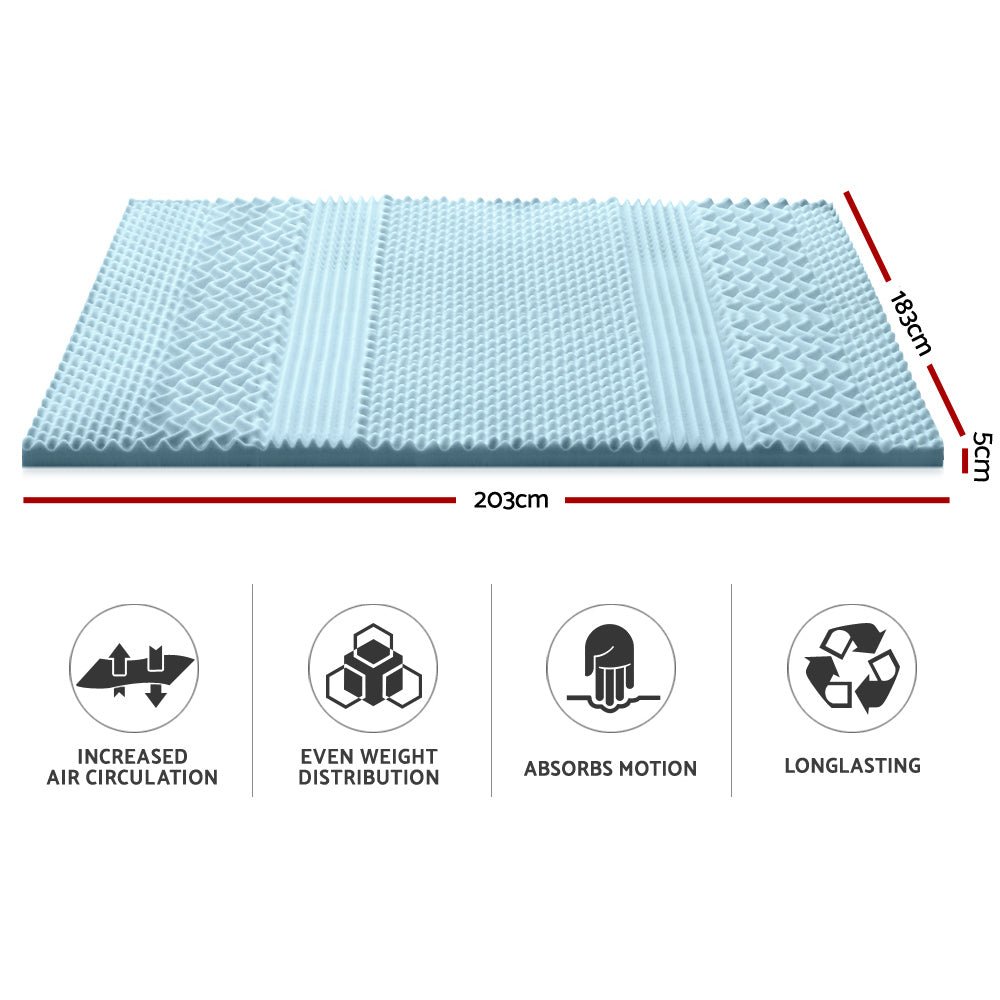 King Size | Cool Gel 7 - zone Memory Foam Mattress Topper w/Bamboo Cover 5cm - Rivercity House & Home Co. (ABN 18 642 972 209) - Affordable Modern Furniture Australia