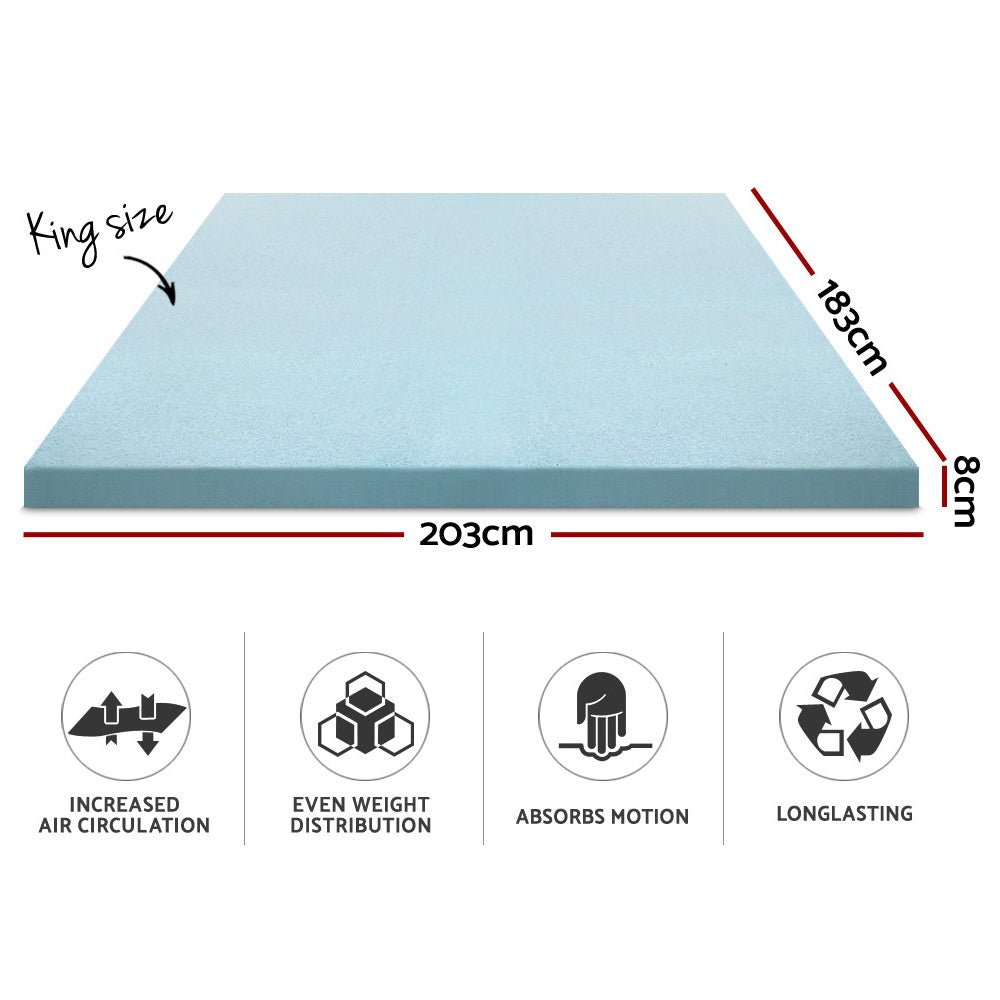 King Size | Cool Gel Memory Foam Mattress Topper w/Bamboo Cover 8cm - Rivercity House & Home Co. (ABN 18 642 972 209) - Affordable Modern Furniture Australia