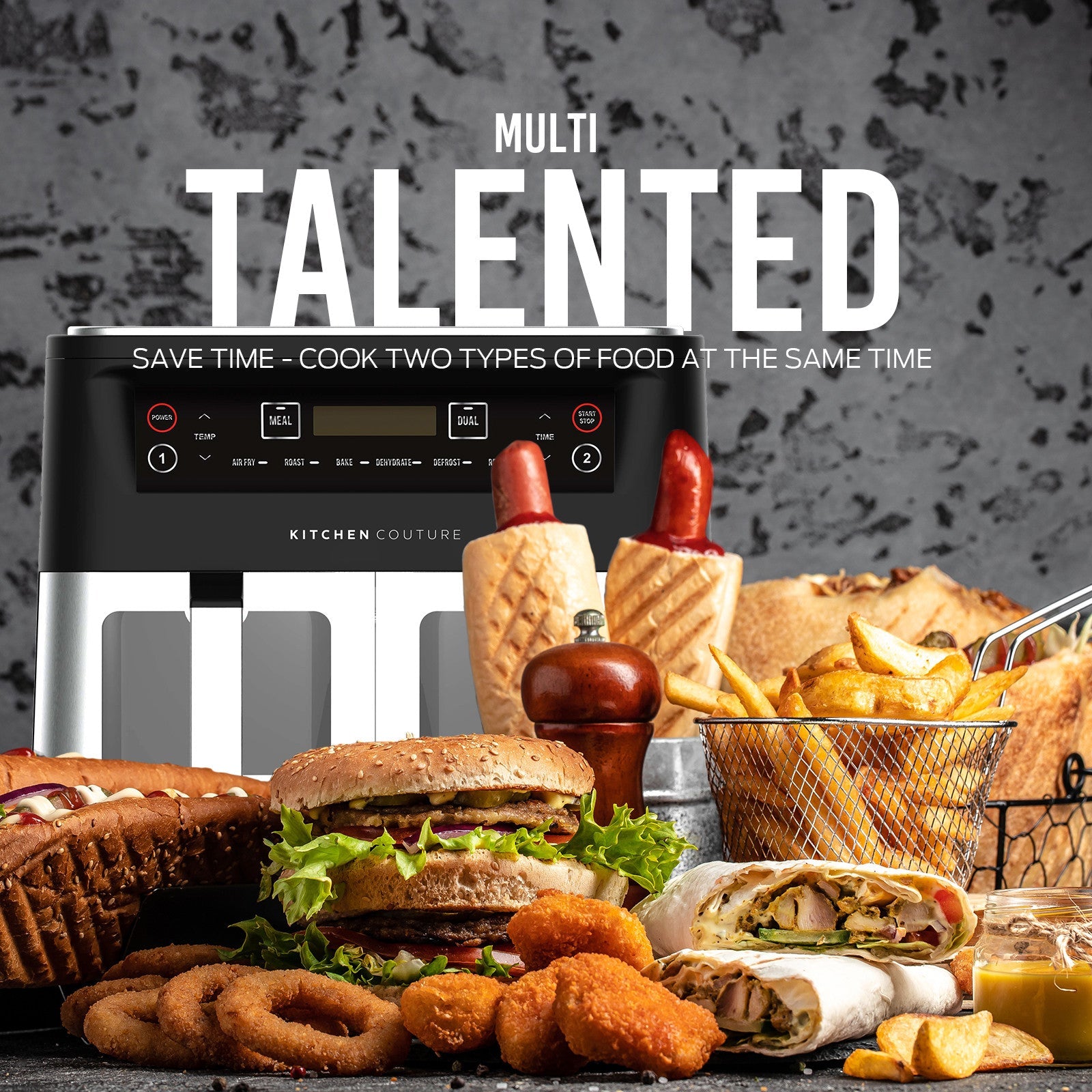 Kitchen Couture Dual View 2 x 5 Litre (10 Litre) Air Fryer Stainless Steel - Appliances > Kitchen Appliances > Air Fryers - Rivercity House & Home Co. (ABN 18 642 972 209) - Affordable Modern Furniture Australia