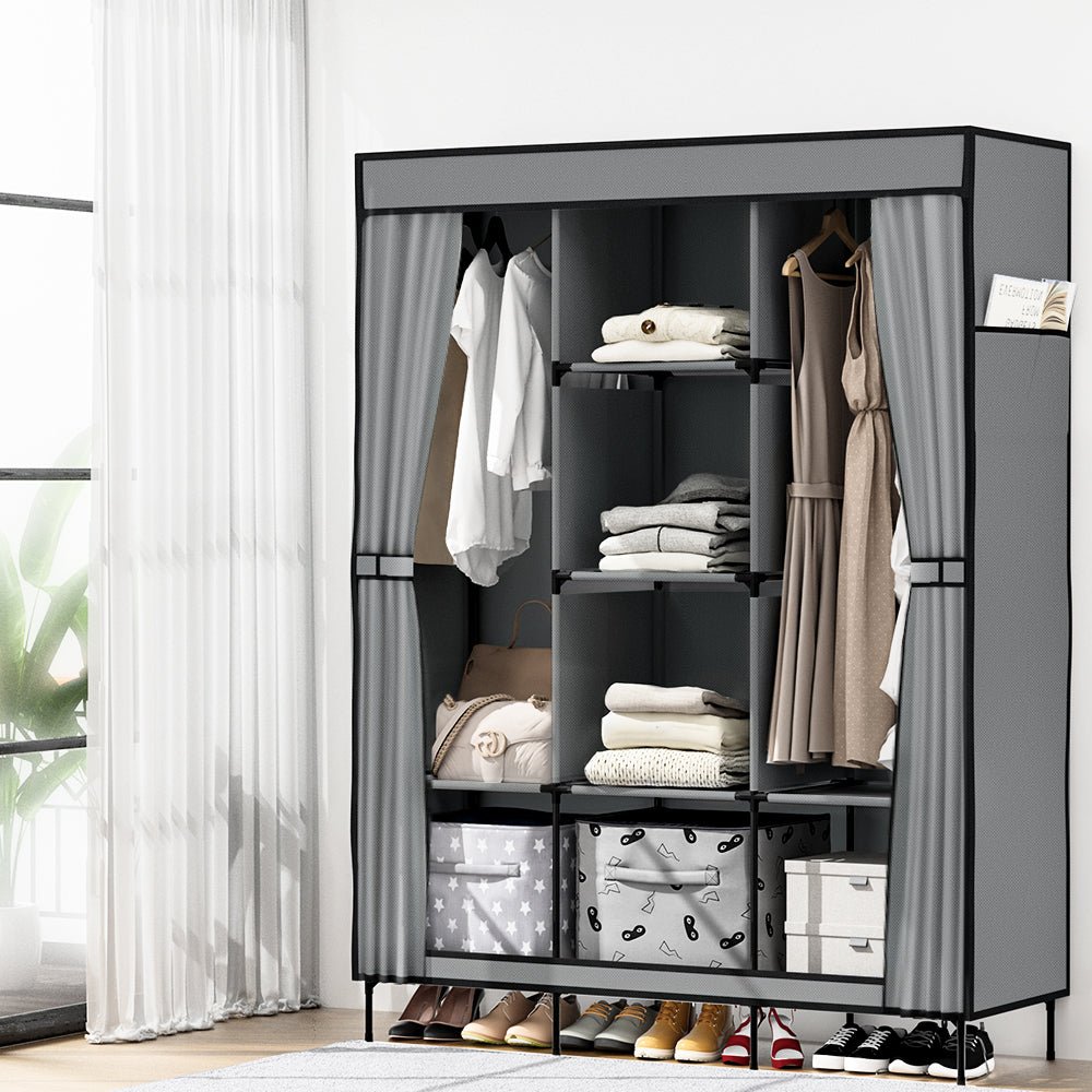 Large Portable Clothes Closet Wardrobe with Shelf Grey - Home & Garden > Storage > Clothing & Wardrobe Storage - Rivercity House & Home Co. (ABN 18 642 972 209) - Affordable Modern Furniture Australia