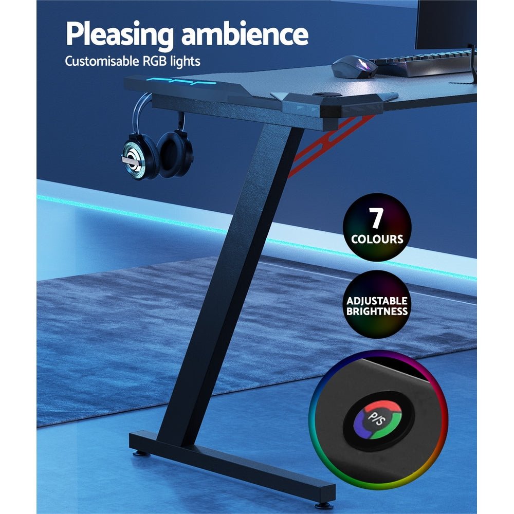 LED Gaming Desk 140CM - Black - Furniture > Office - Rivercity House & Home Co. (ABN 18 642 972 209) - Affordable Modern Furniture Australia