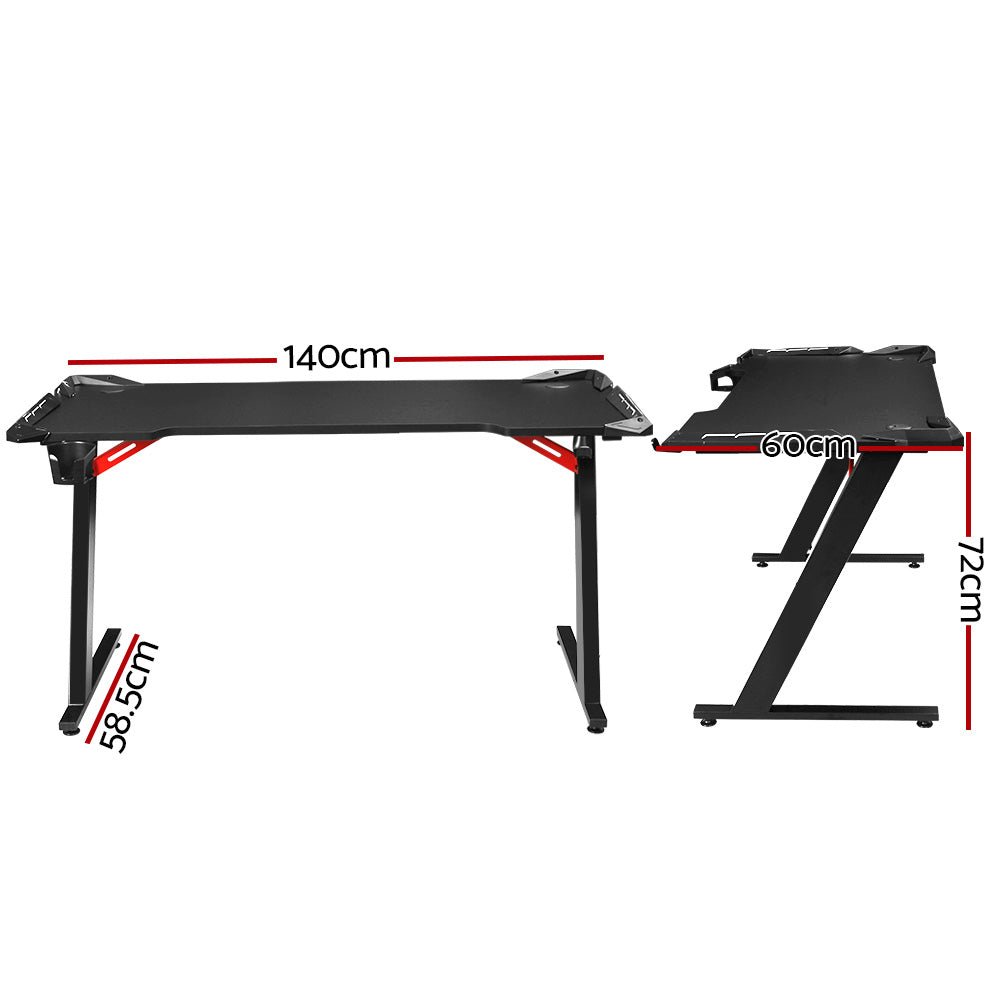 LED Gaming Desk 140CM - Black - Furniture > Office - Rivercity House & Home Co. (ABN 18 642 972 209) - Affordable Modern Furniture Australia