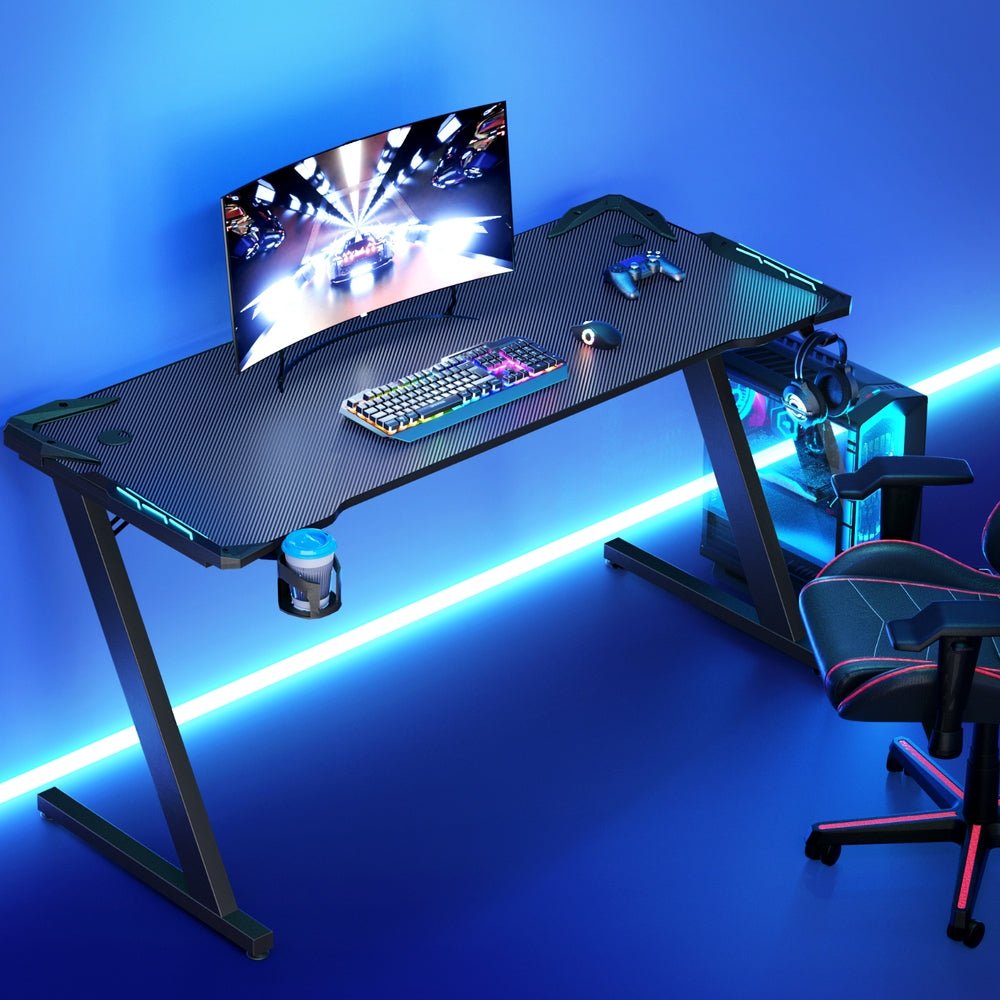 LED Gaming Desk 140CM - Black - Furniture > Office - Rivercity House & Home Co. (ABN 18 642 972 209) - Affordable Modern Furniture Australia