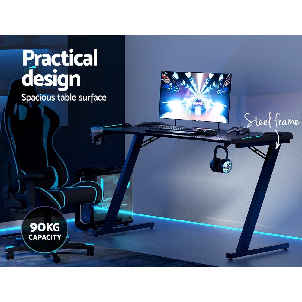 LED Gaming Desk 140CM - Black - Furniture > Office - Rivercity House & Home Co. (ABN 18 642 972 209) - Affordable Modern Furniture Australia
