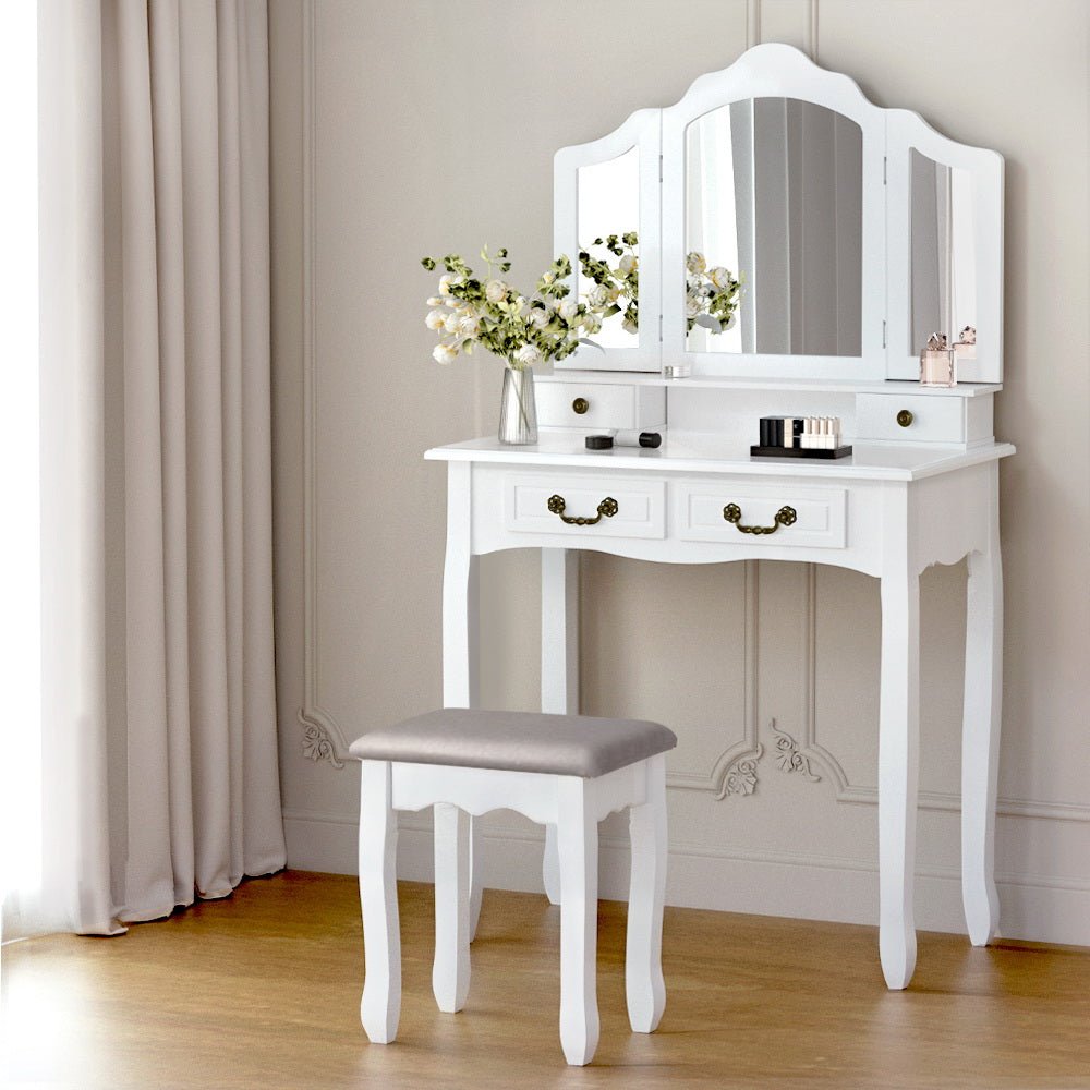Luxury Dressing Table with 3 Mirrors (White) - Rivercity House & Home Co. (ABN 18 642 972 209) - Affordable Modern Furniture Australia