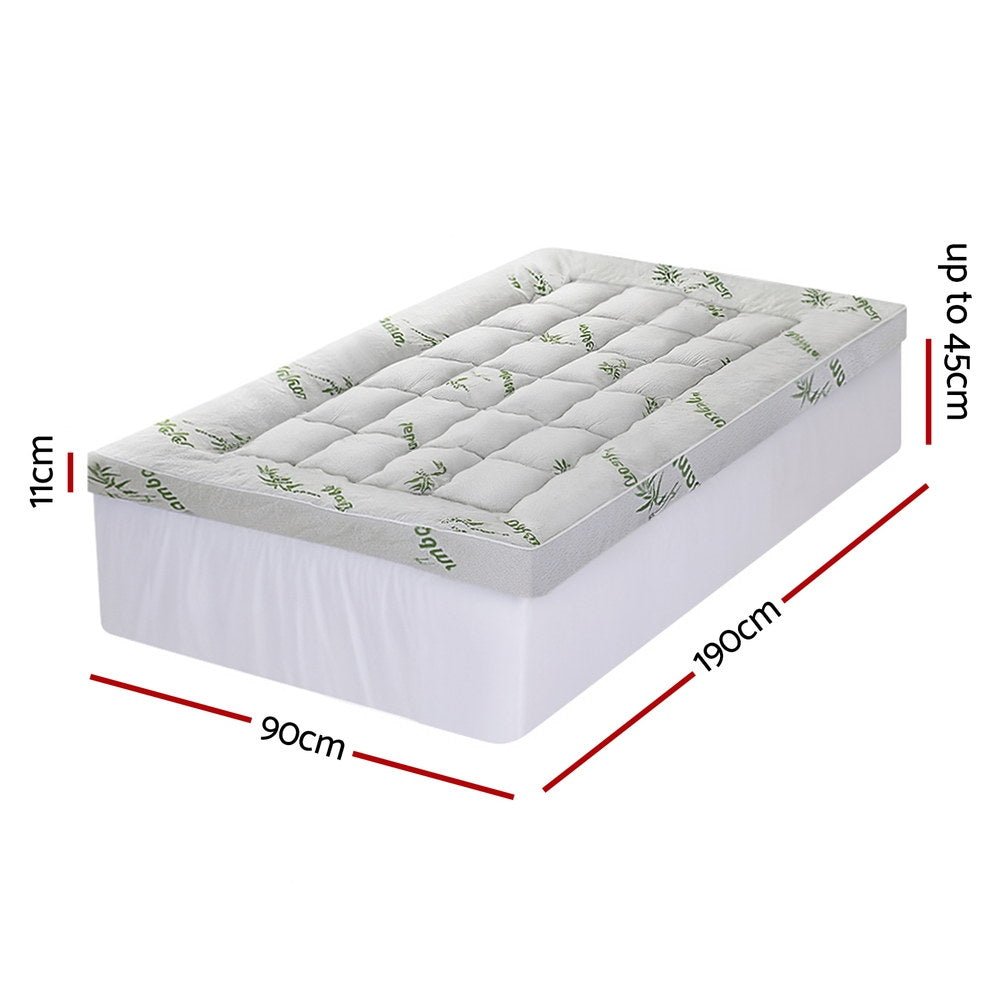 Mattress Topper 11cm Pillowtop toppers Bamboo Single - Furniture > Mattresses > Mattress Toppers - Rivercity House & Home Co. (ABN 18 642 972 209) - Affordable Modern Furniture Australia
