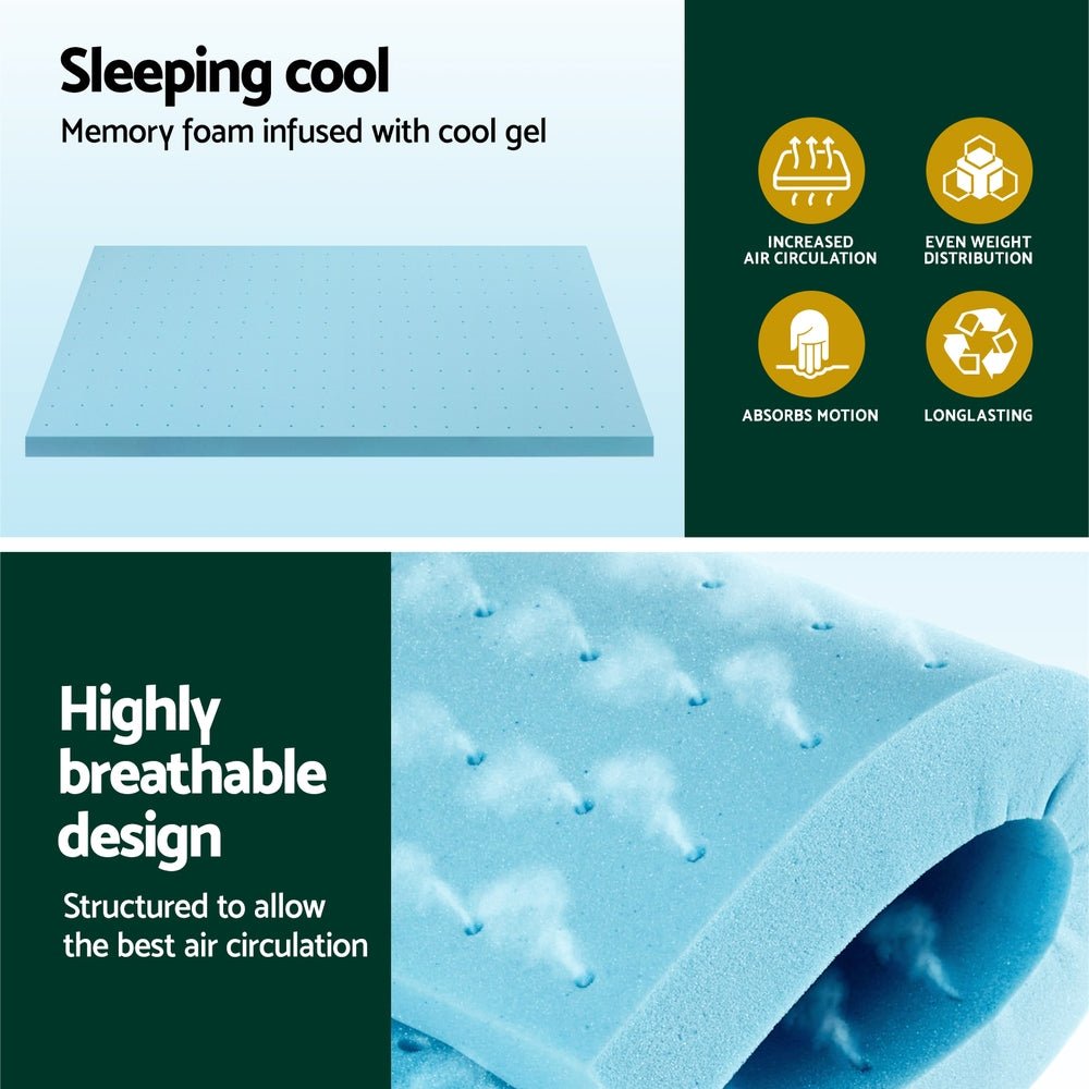 Memory Foam Mattress Topper Ventilated Cool Gel 8cm Single - Furniture > Mattresses > Mattress Toppers - Rivercity House & Home Co. (ABN 18 642 972 209) - Affordable Modern Furniture Australia