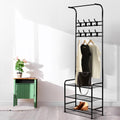 Metal Clothes Rack with Shoe Storage (Black)