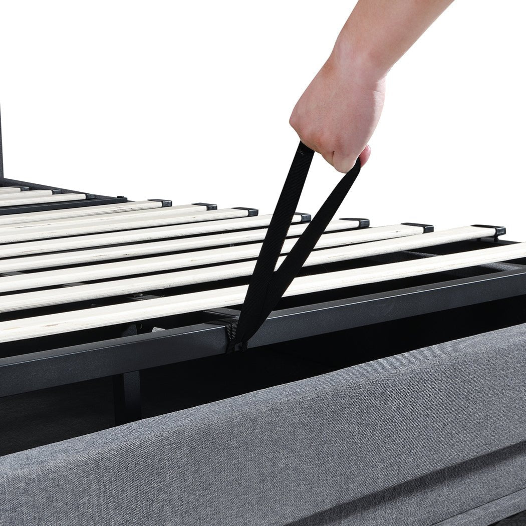 Mitchell King LED Gas Lift Storage Bed – Grey - Rivercity House & Home Co. (ABN 18 642 972 209) - Affordable Modern Furniture Australia