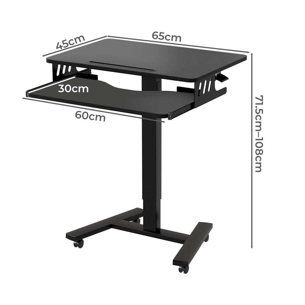 Mobile Adjustable Height Standing Desk with Keyboard Tray and Wheels - Black - Rivercity House & Home Co. (ABN 18 642 972 209) - Affordable Modern Furniture Australia
