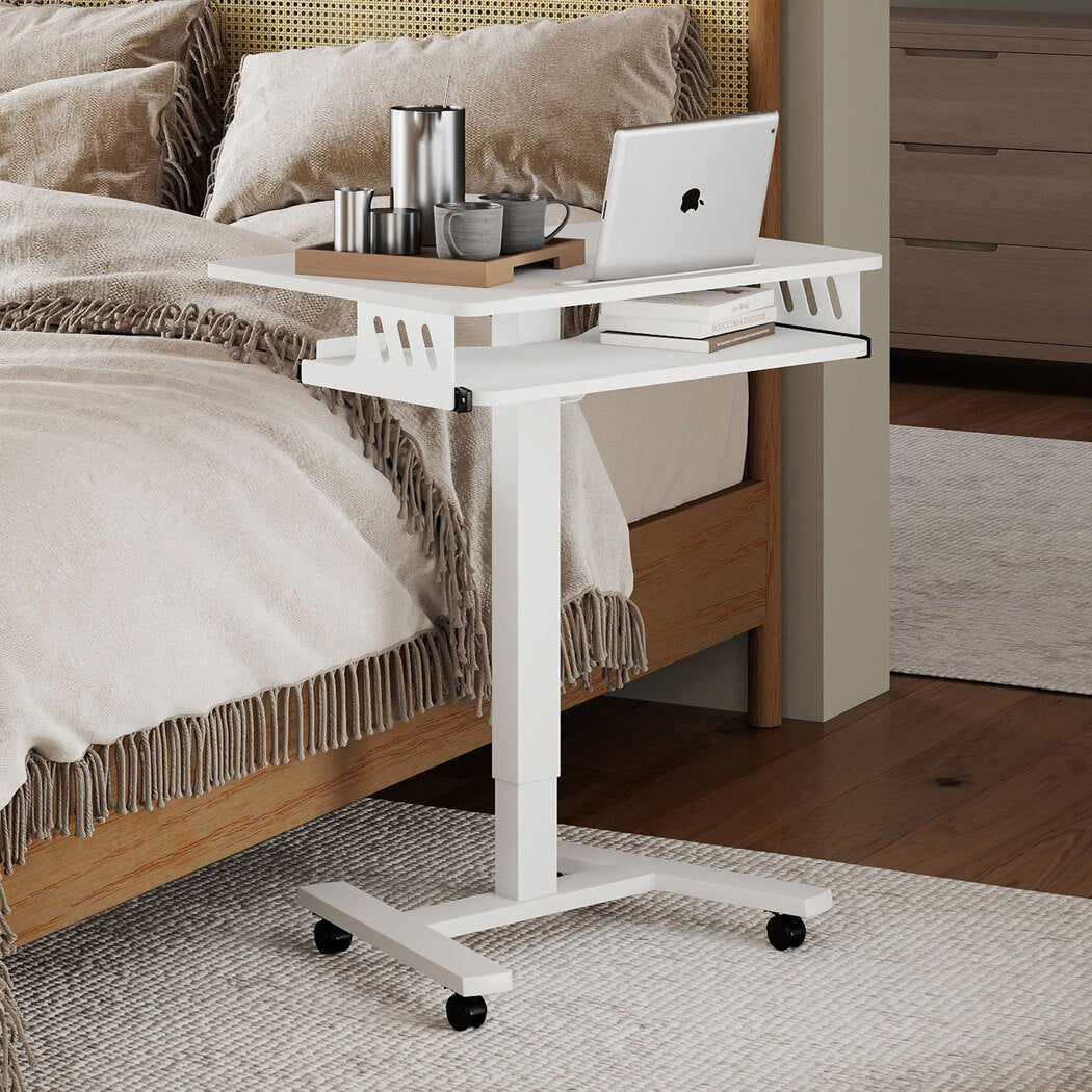 Mobile Adjustable Height Standing Desk with Keyboard Tray and Wheels - White - Rivercity House & Home Co. (ABN 18 642 972 209) - Affordable Modern Furniture Australia