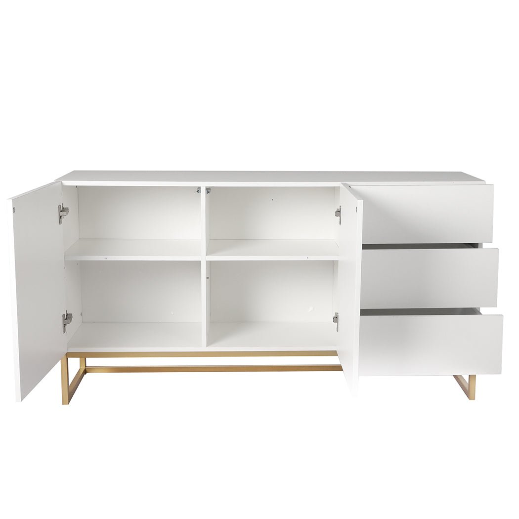 Modern Buffet Sideboard Storage Cabinet with Drawers and Shelves - White - Rivercity House & Home Co. (ABN 18 642 972 209) - Affordable Modern Furniture Australia