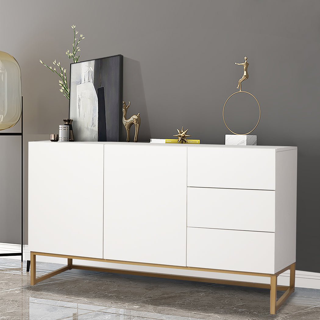 Modern Buffet Sideboard Storage Cabinet with Drawers and Shelves - White - Rivercity House & Home Co. (ABN 18 642 972 209) - Affordable Modern Furniture Australia