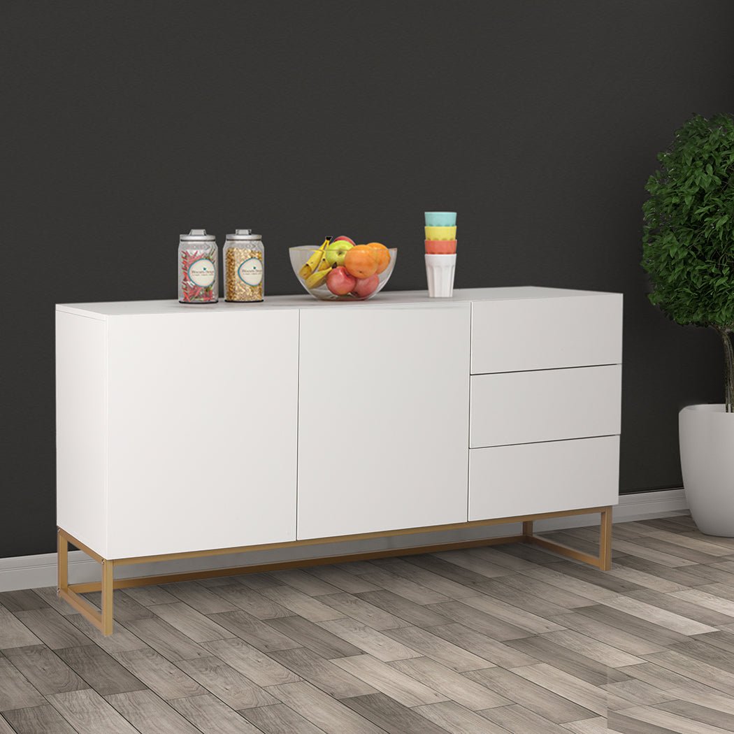 Modern Buffet Sideboard Storage Cabinet with Drawers and Shelves - White - Rivercity House & Home Co. (ABN 18 642 972 209) - Affordable Modern Furniture Australia