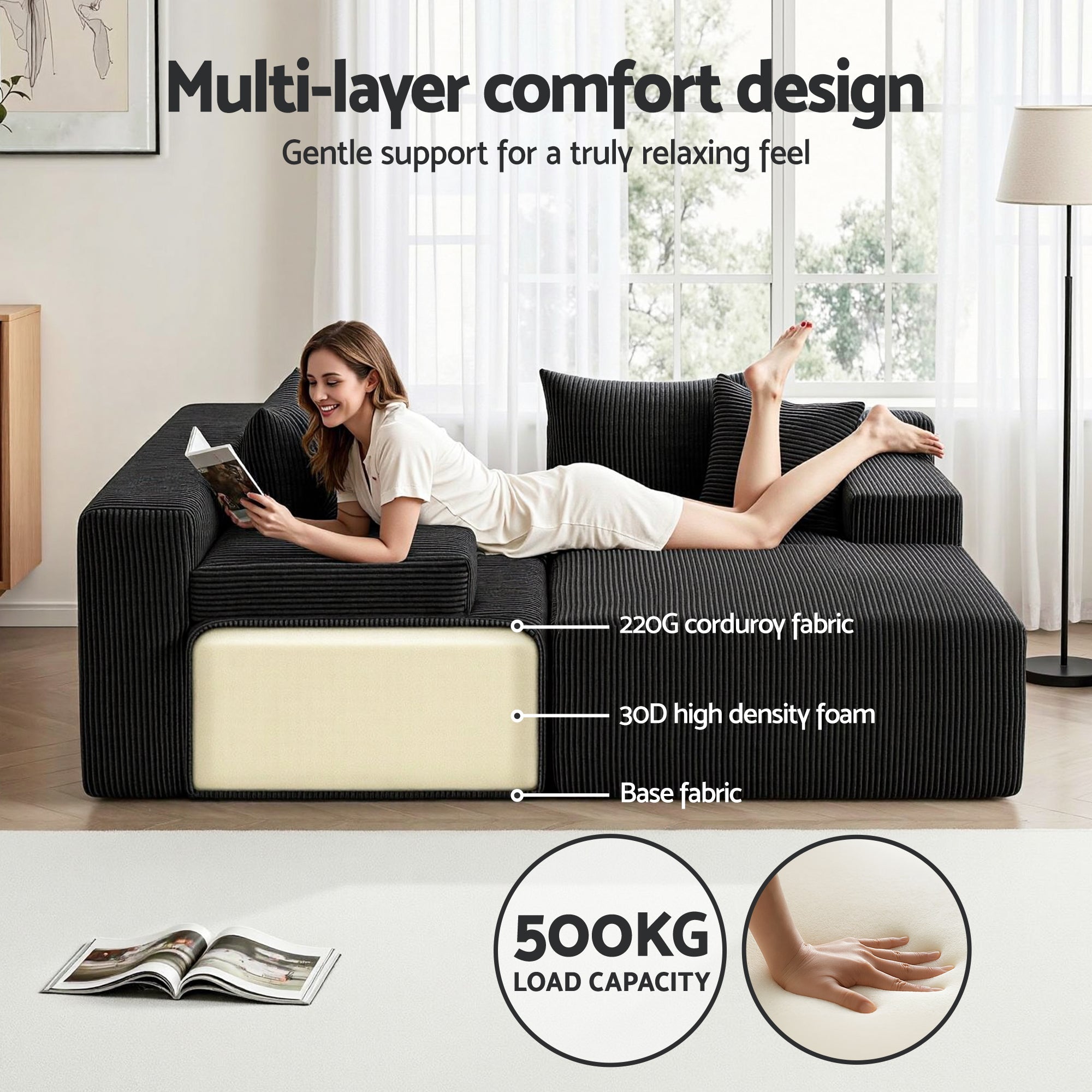 Modular Sectional Sofa Bed Convertible L - Shaped Couch with Deep Seat for Living Room - Furniture > Sofas > Sofas & Sofa Beds - Rivercity House & Home Co. (ABN 18 642 972 209) - Affordable Modern Furniture Australia