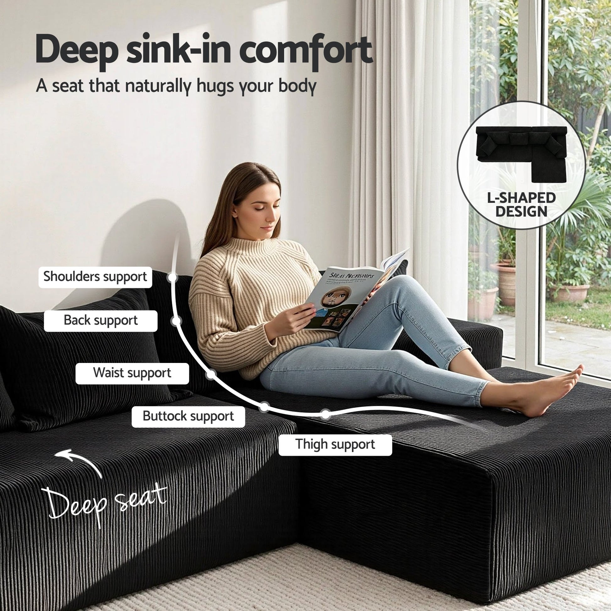 Modular Sectional Sofa Bed Convertible L - Shaped Couch with Deep Seat for Living Room - Furniture > Sofas > Sofas & Sofa Beds - Rivercity House & Home Co. (ABN 18 642 972 209) - Affordable Modern Furniture Australia