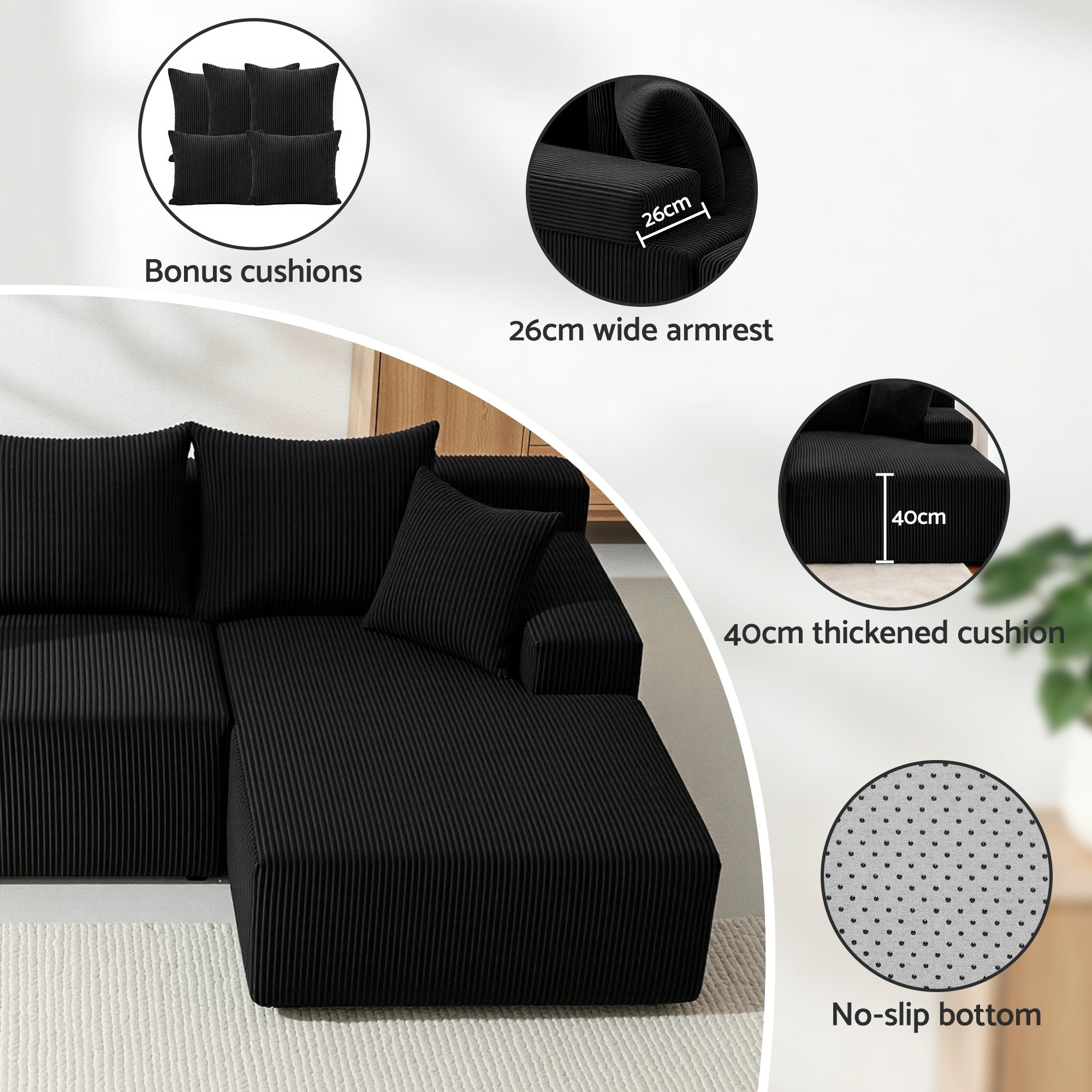 Modular Sectional Sofa Bed Convertible L - Shaped Couch with Deep Seat for Living Room - Furniture > Sofas > Sofas & Sofa Beds - Rivercity House & Home Co. (ABN 18 642 972 209) - Affordable Modern Furniture Australia