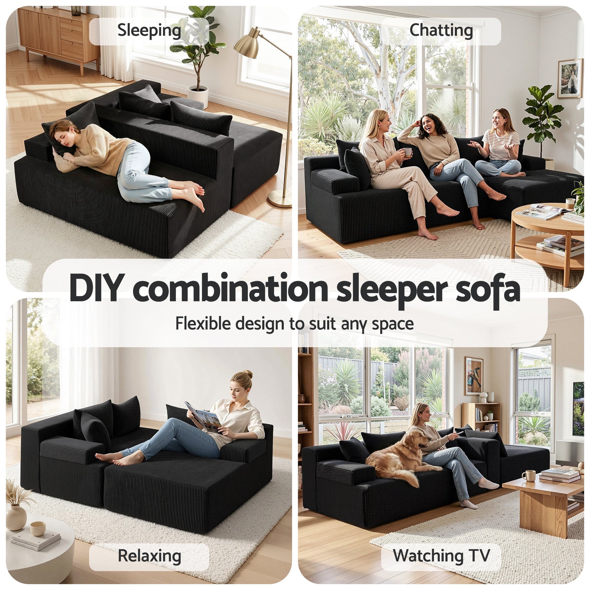 Modular Sectional Sofa Bed Convertible L - Shaped Couch with Deep Seat for Living Room - Furniture > Sofas > Sofas & Sofa Beds - Rivercity House & Home Co. (ABN 18 642 972 209) - Affordable Modern Furniture Australia