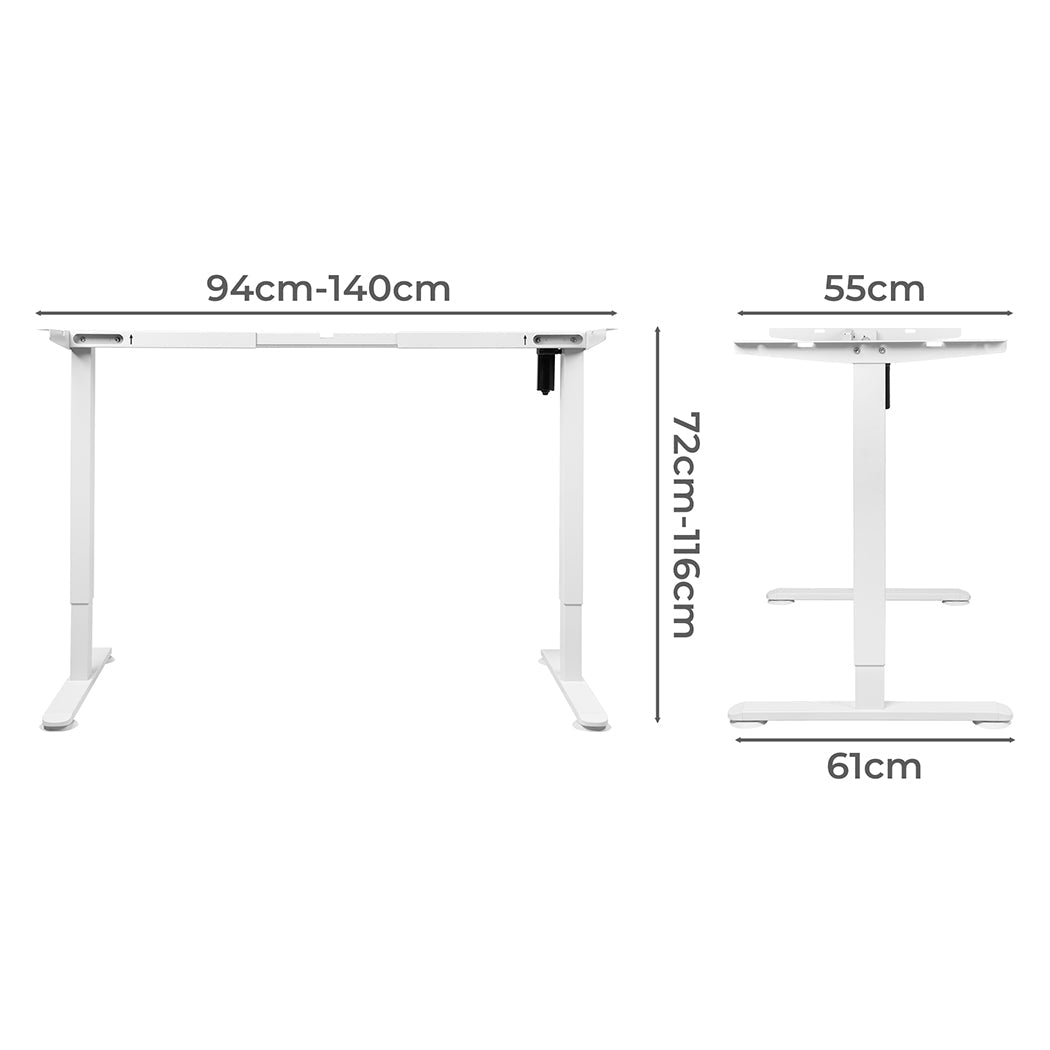 Motorised Height Adjustable Standing Desk Frame 110 - 140cm - White - Rivercity House & Home Co. (ABN 18 642 972 209) - Affordable Modern Furniture Australia