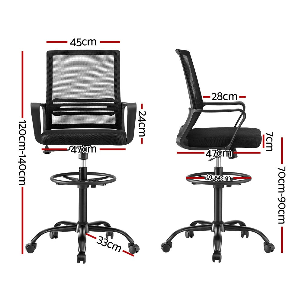 Office Chair Drafting Chairs Stool Computer Desk Studios Mesh Black - Furniture > Office > Office & Desk Chairs - Rivercity House & Home Co. (ABN 18 642 972 209) - Affordable Modern Furniture Australia