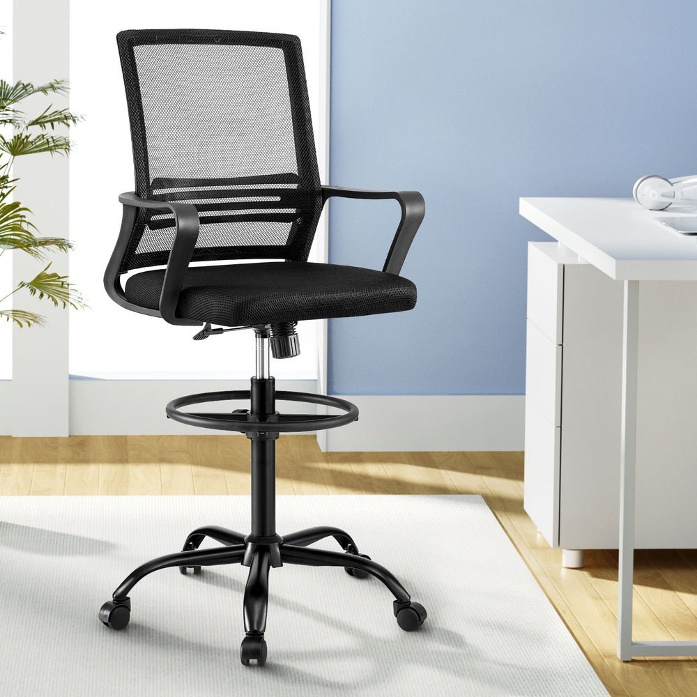 Office Chair Drafting Chairs Stool Computer Desk Studios Mesh Black - Furniture > Office > Office & Desk Chairs - Rivercity House & Home Co. (ABN 18 642 972 209) - Affordable Modern Furniture Australia