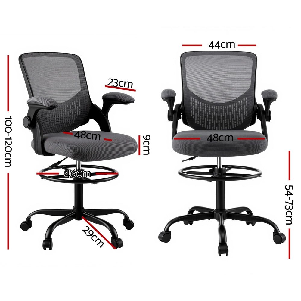 Office Chair Drafting Chairs Stool Computer Desk Studios Mesh Grey - Furniture > Office > Office & Desk Chairs - Rivercity House & Home Co. (ABN 18 642 972 209) - Affordable Modern Furniture Australia