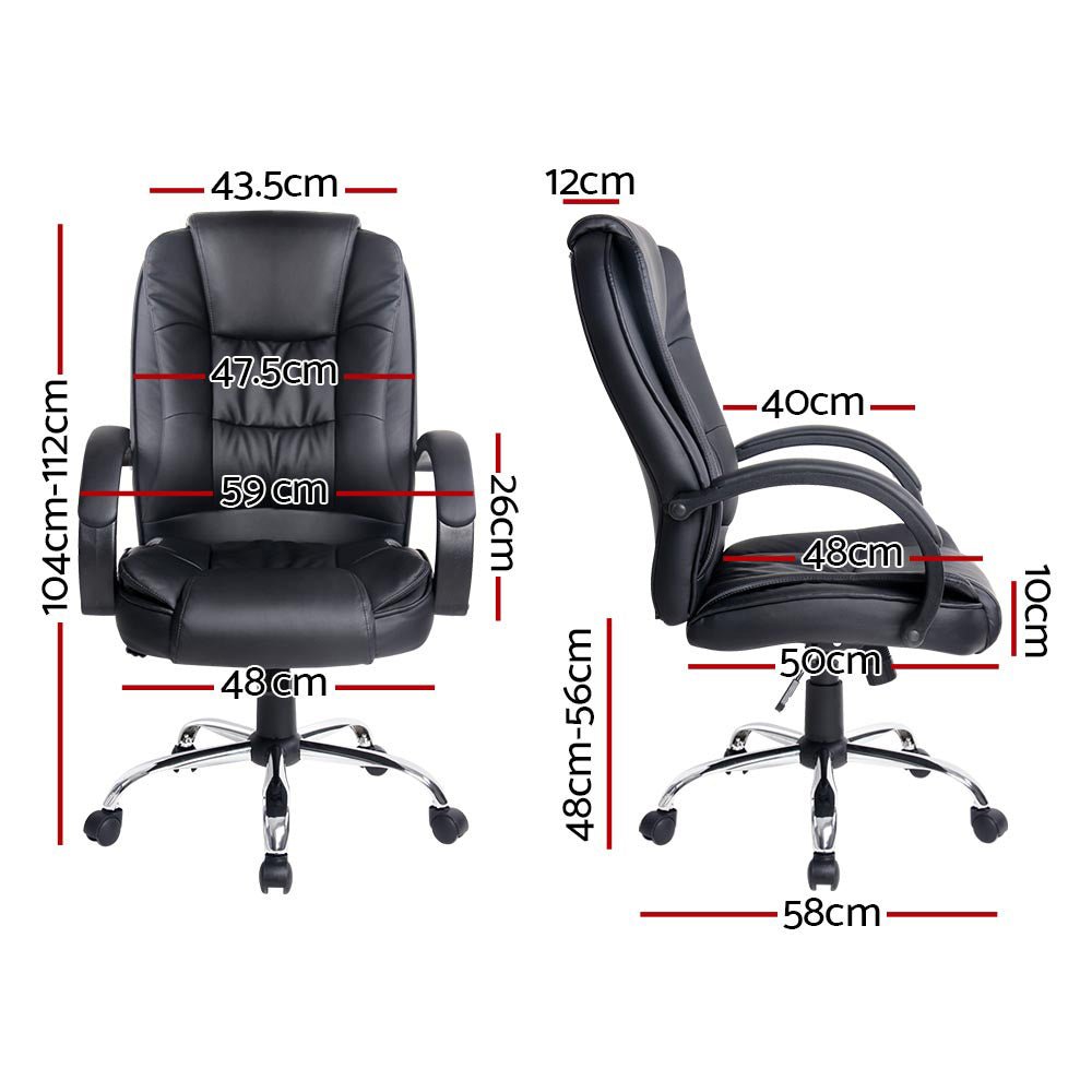 Office Chair Gaming Computer Chairs Executive PU Leather Seating Black - Rivercity House & Home Co. (ABN 18 642 972 209) - Affordable Modern Furniture Australia