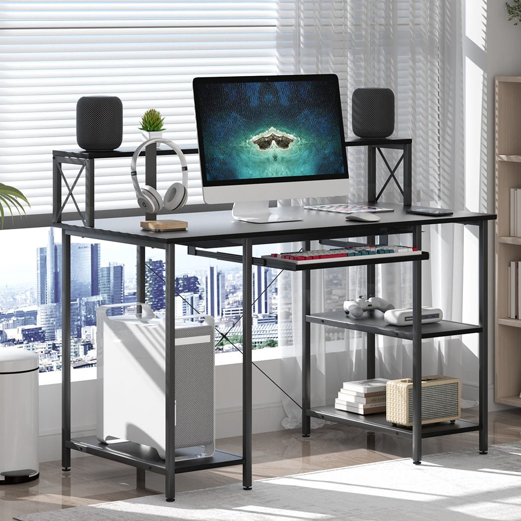 Office Gaming Computer Desk with Monitor Stand and Storage - Black - Rivercity House & Home Co. (ABN 18 642 972 209) - Affordable Modern Furniture Australia