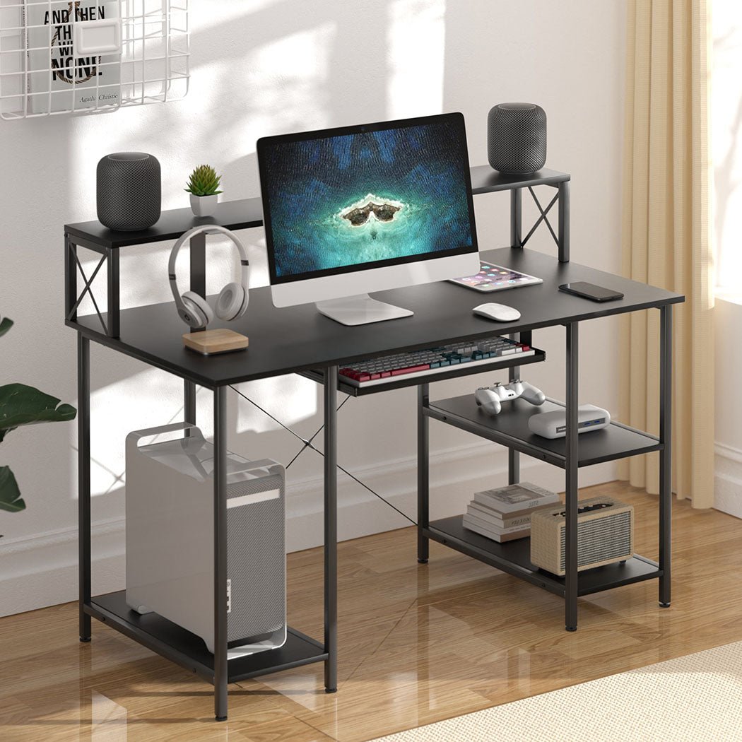 Office Gaming Computer Desk with Monitor Stand and Storage - Black - Rivercity House & Home Co. (ABN 18 642 972 209) - Affordable Modern Furniture Australia
