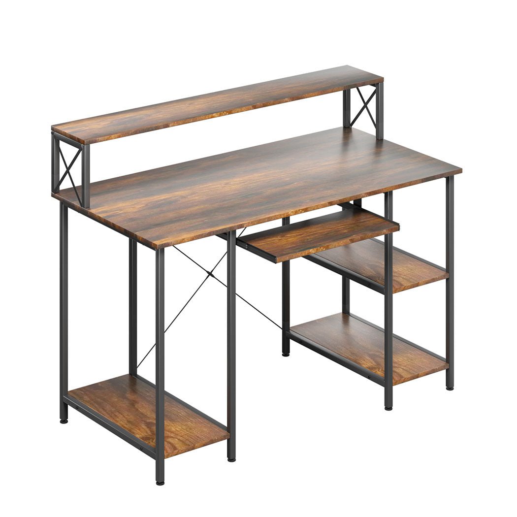 Office Gaming Computer Desk with Monitor Stand and Storage - Brown - Rivercity House & Home Co. (ABN 18 642 972 209) - Affordable Modern Furniture Australia