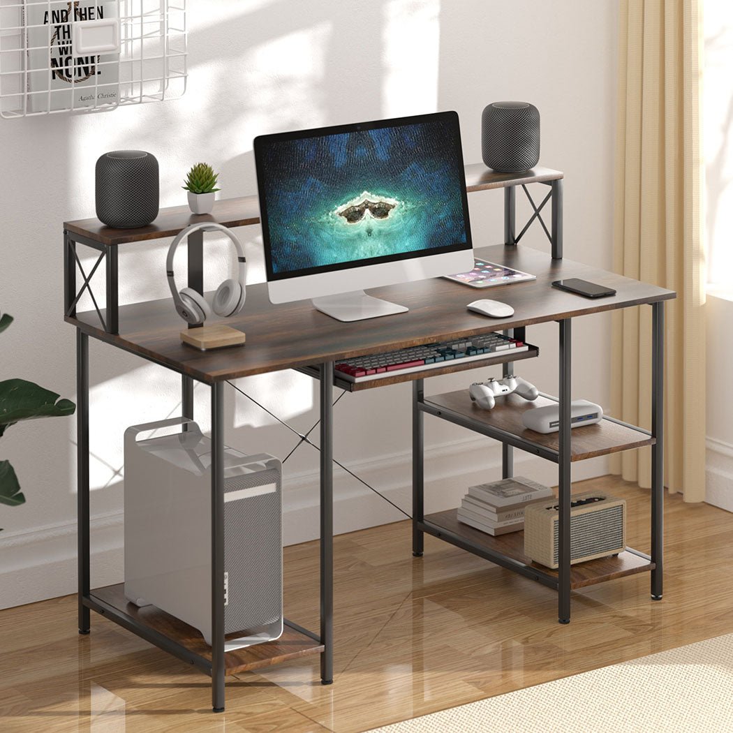 Office Gaming Computer Desk with Monitor Stand and Storage - Brown - Rivercity House & Home Co. (ABN 18 642 972 209) - Affordable Modern Furniture Australia