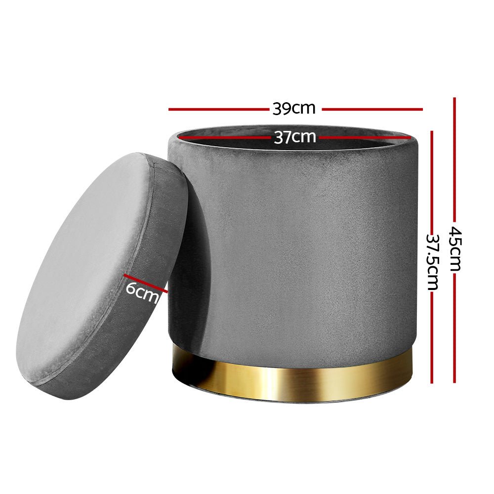 Ottoman Storage Foot Stool Round Velvet Charcoal - Furniture > Living Room > Ottomans & Footstools - Rivercity House & Home Co. (ABN 18 642 972 209) - Affordable Modern Furniture Australia