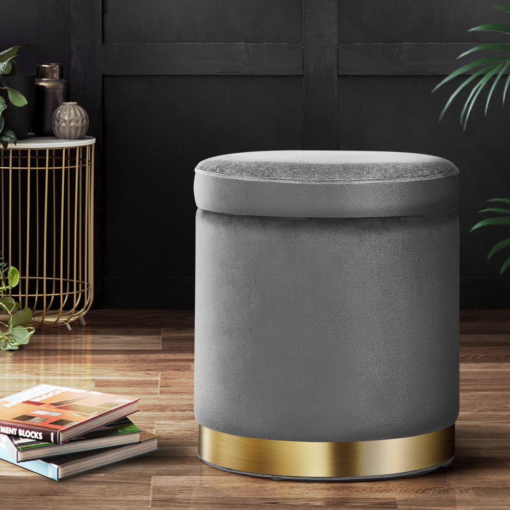 Ottoman Storage Foot Stool Round Velvet Charcoal - Furniture > Living Room > Ottomans & Footstools - Rivercity House & Home Co. (ABN 18 642 972 209) - Affordable Modern Furniture Australia