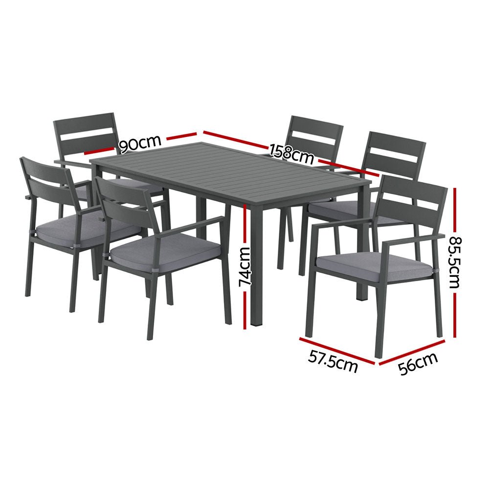 Outdoor Dining Set 7 Piece Aluminum Table Chairs Setting Black - Furniture > Outdoor > Outdoor Dining Sets - Rivercity House & Home Co. (ABN 18 642 972 209) - Affordable Modern Furniture Australia
