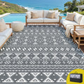 Large Reversible Outdoor Rug 274x366cm Dual-Sided Patio Carpet Bohemian - Grey