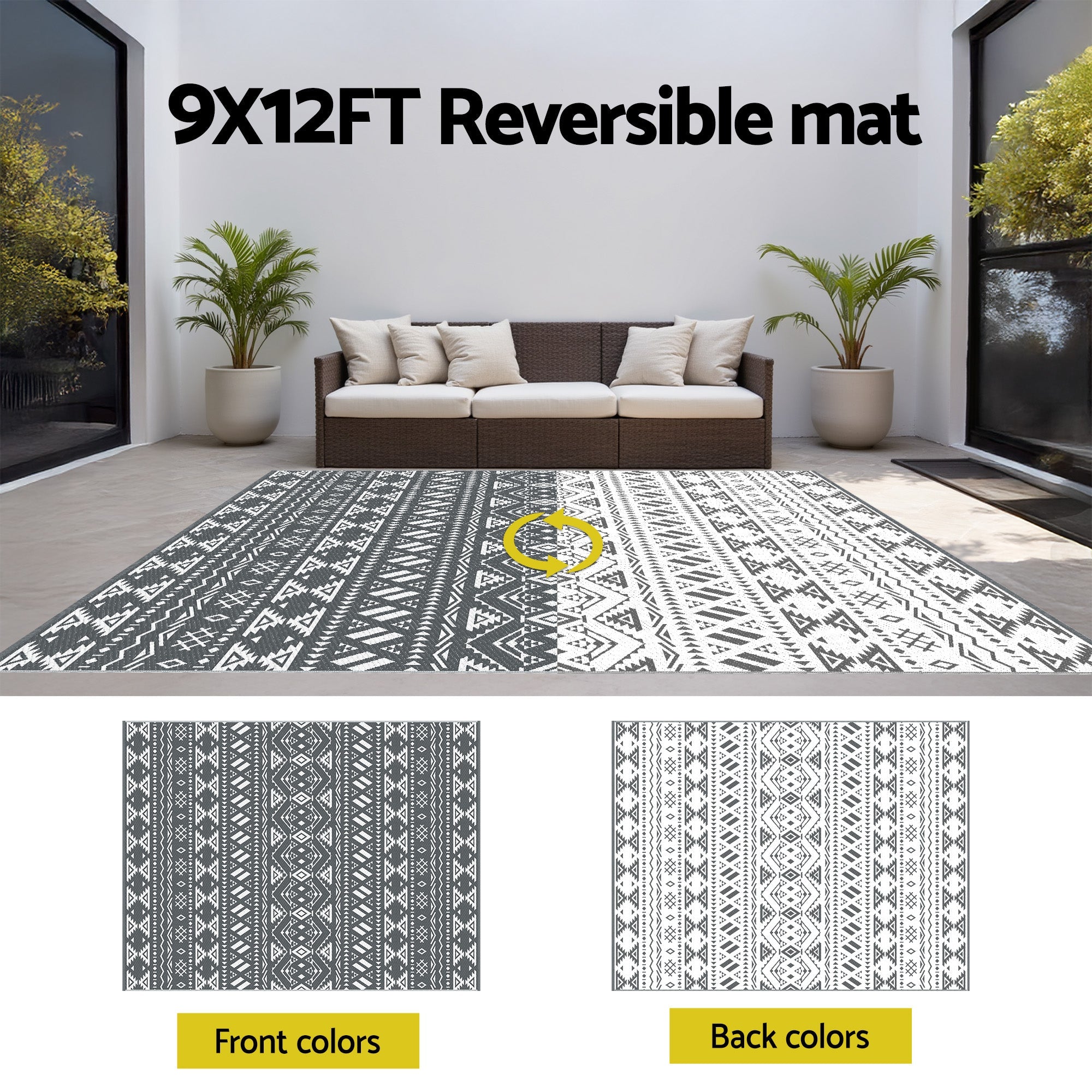Outdoor Rugs 274x366cm Large Carpet Reversible Area Mat PP Dual - Sided Patio Rug Bohemian - Home & Garden > Rugs > Outdoor Rugs - Rivercity House & Home Co. (ABN 18 642 972 209) - Affordable Modern Furniture Australia