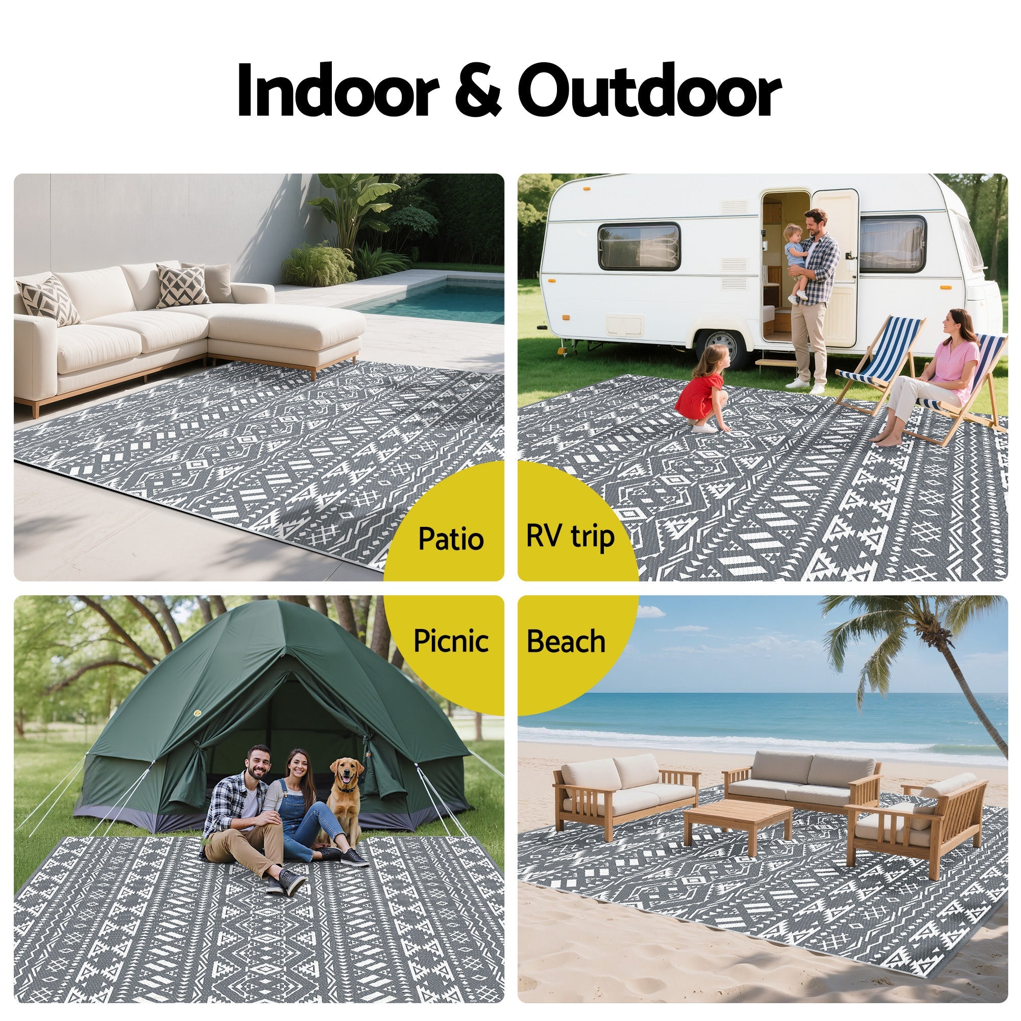 Outdoor Rugs 274x366cm Large Carpet Reversible Area Mat PP Dual - Sided Patio Rug Bohemian - Home & Garden > Rugs > Outdoor Rugs - Rivercity House & Home Co. (ABN 18 642 972 209) - Affordable Modern Furniture Australia