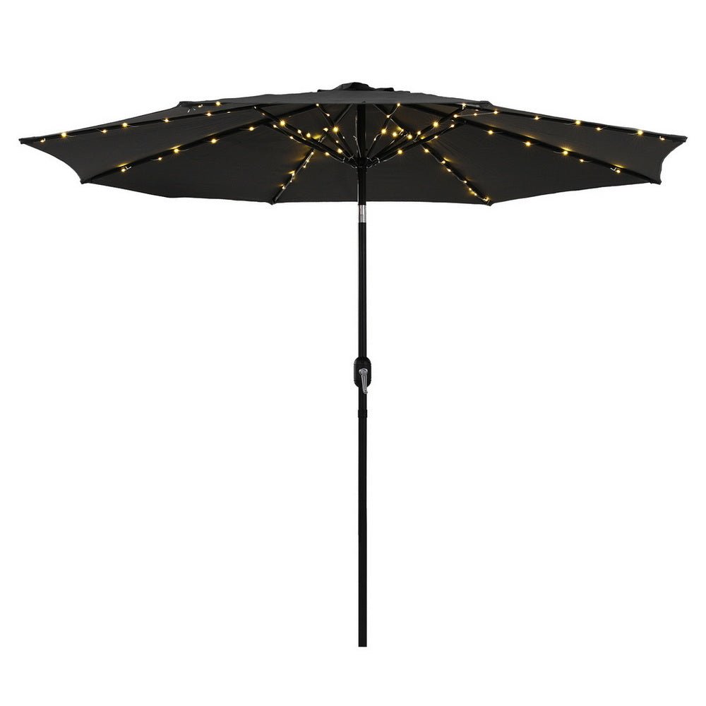 Outdoor Umbrella 2.9m Market Umbrella with String Light Tilt Black - Home & Garden > Shading > Umbrellas & Sunshades - Rivercity House & Home Co. (ABN 18 642 972 209) - Affordable Modern Furniture Australia