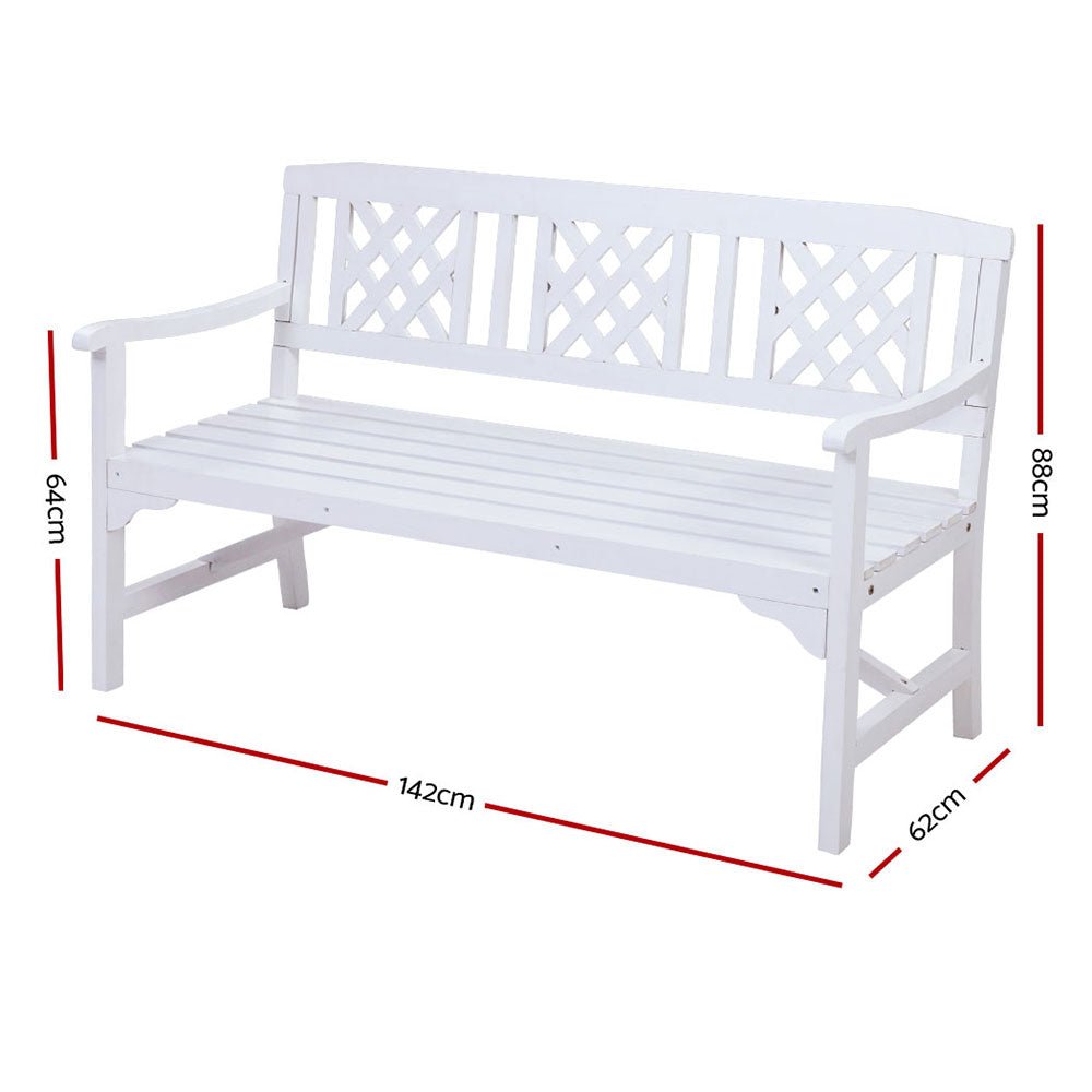 Outdoor Wooden Garden Bench 3 Seat White - Rivercity House & Home Co. (ABN 18 642 972 209) - Affordable Modern Furniture Australia
