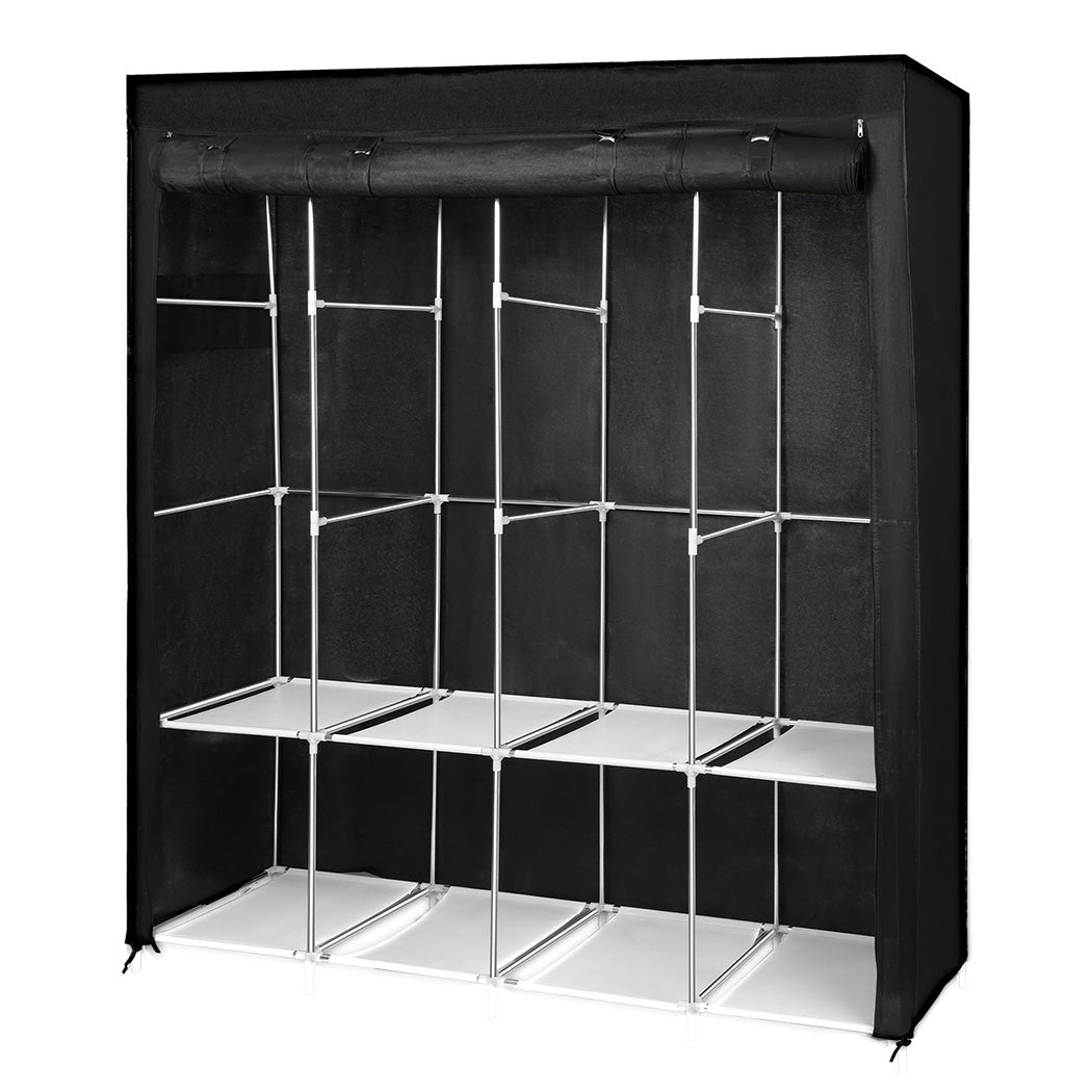 Portable 166CM Closet Wardrobe Organizer with 4 Side Pockets - Black & Silver - Rivercity House & Home Co. (ABN 18 642 972 209) - Affordable Modern Furniture Australia