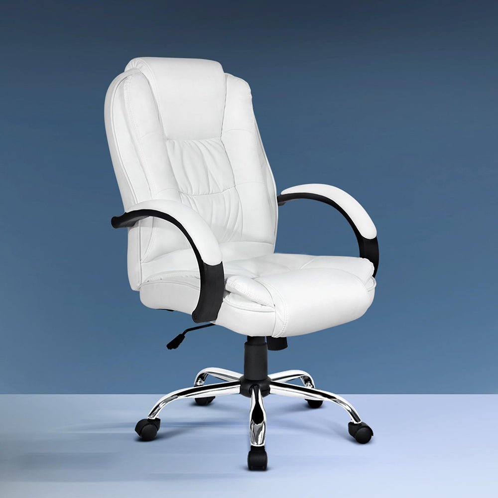 PU Leather Padded Office Computer Chair (White) - Rivercity House & Home Co. (ABN 18 642 972 209) - Affordable Modern Furniture Australia